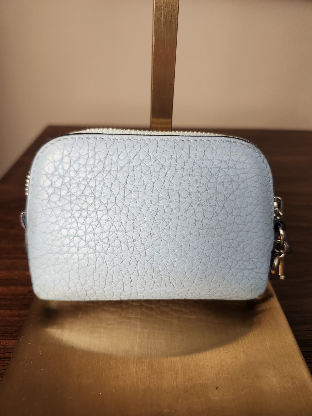 Christian Dior Blue Leather Coin Purse Wallet with Silver Dior Charm Hardware